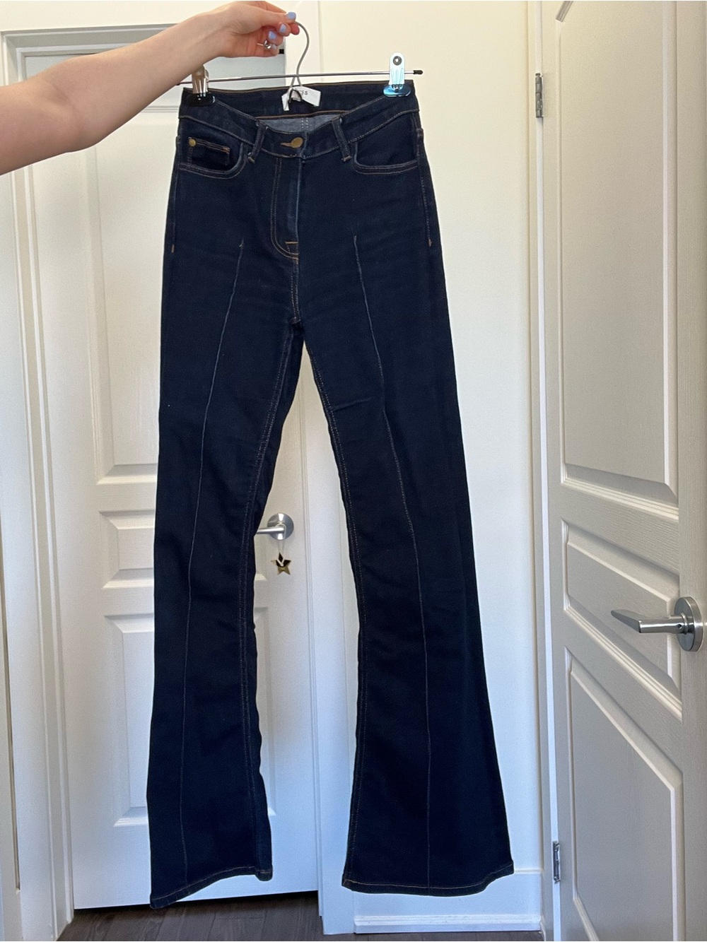 Reiss Dark Navy High-Rise Flare Jeans bell bottom - Picture 11 of 11